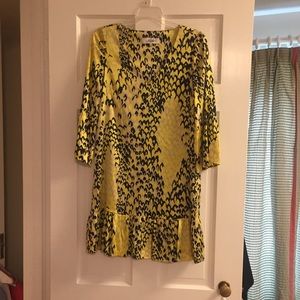 Tibi yellow leopard silk dress